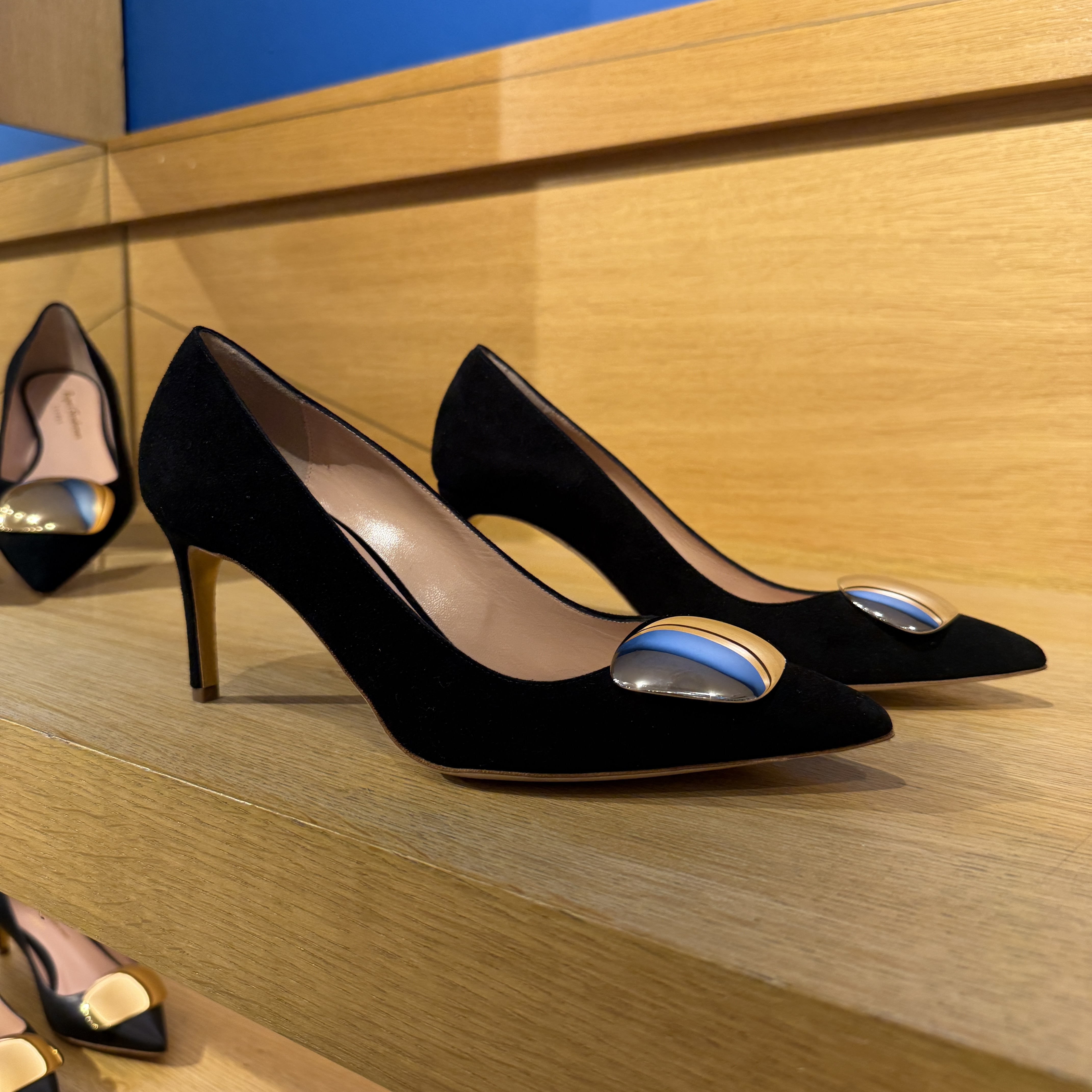 Rupert Sanderson nada black suede silver heels 8cm