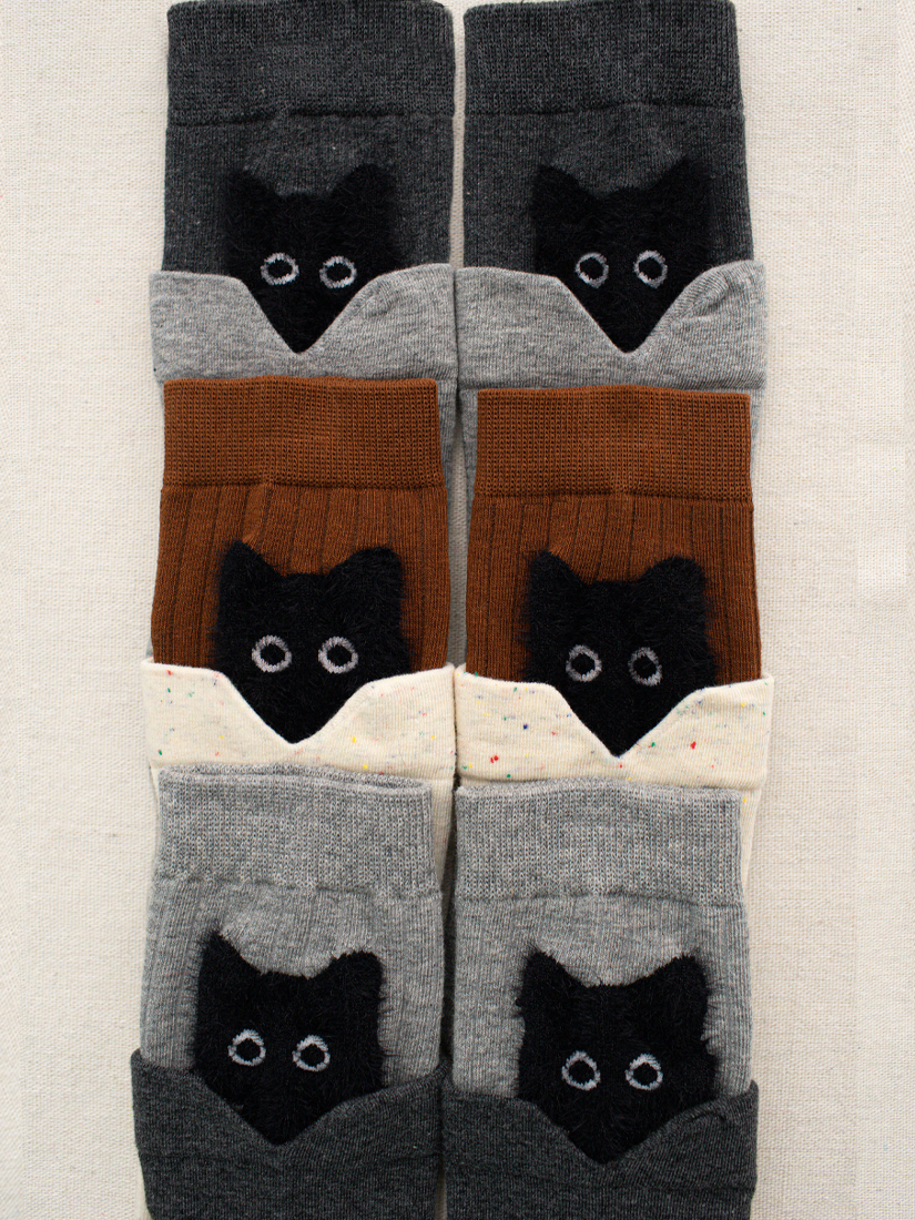 雙色漸層貓咪中筒襪