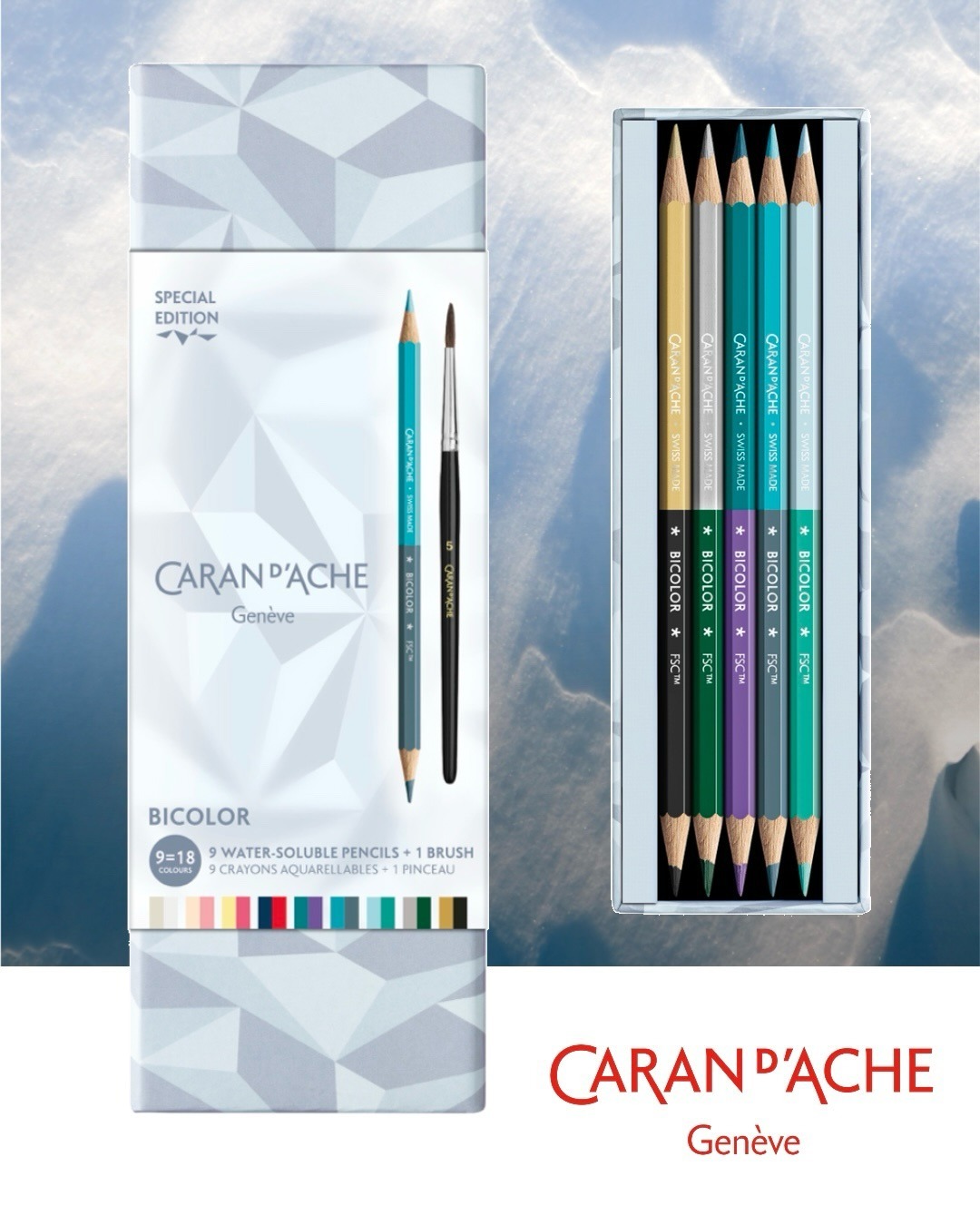 2025聖誕特別版 Alpine Frost 阿爾卑斯霜雪  PRISMALO 高級水溶性雙頭色鉛筆組 ｜瑞士 CARAN D'ACHE 卡達