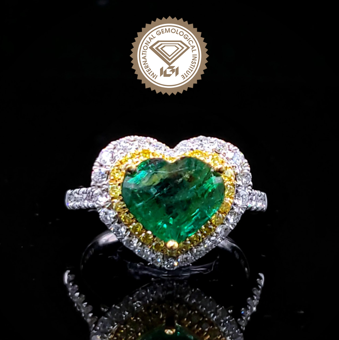 全新18K金【單粒2卡28份綠寶石】配59份鑽石戒指