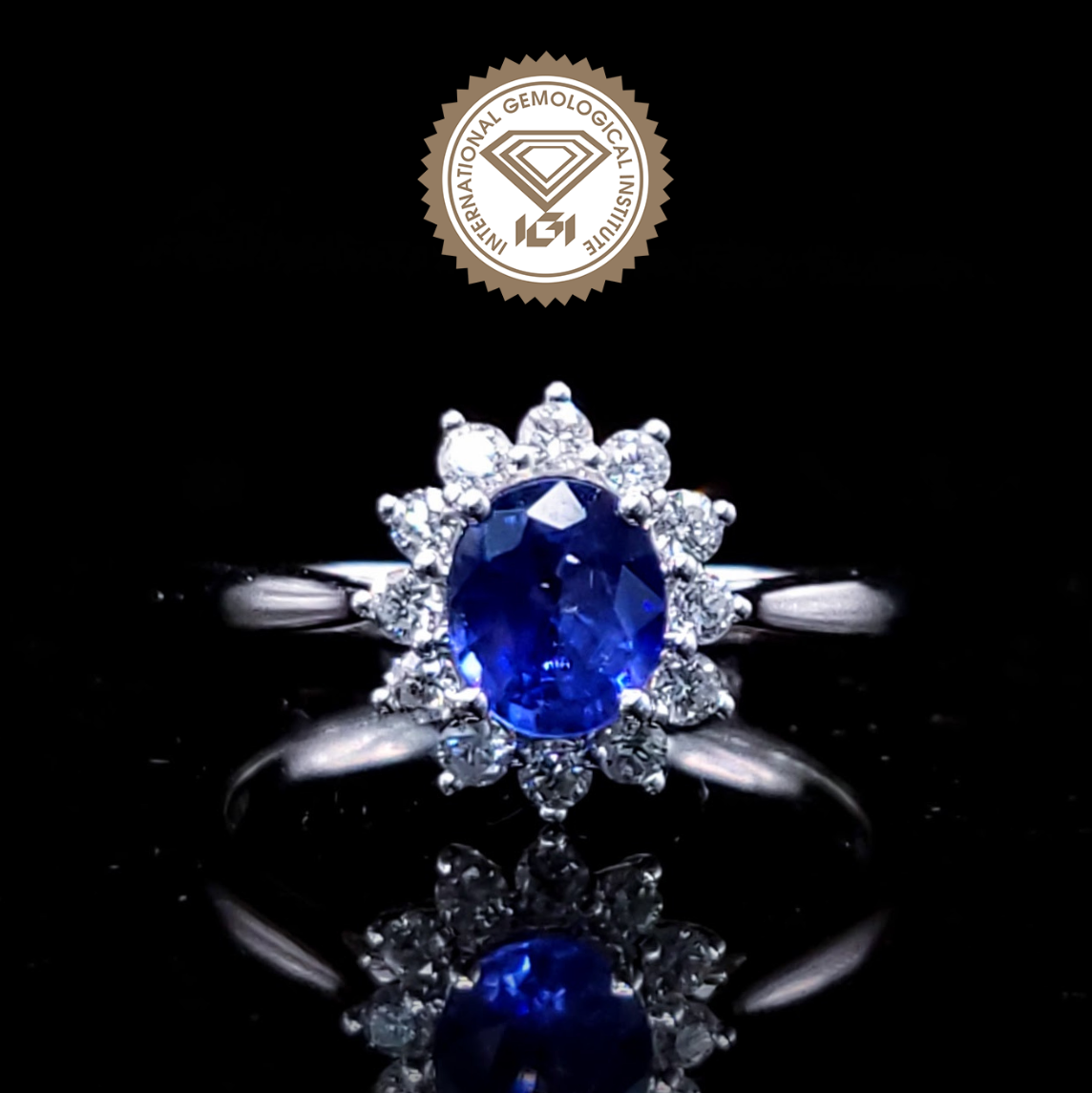 全新18K白金【單粒87份藍寶石】配27份鑽石戒指