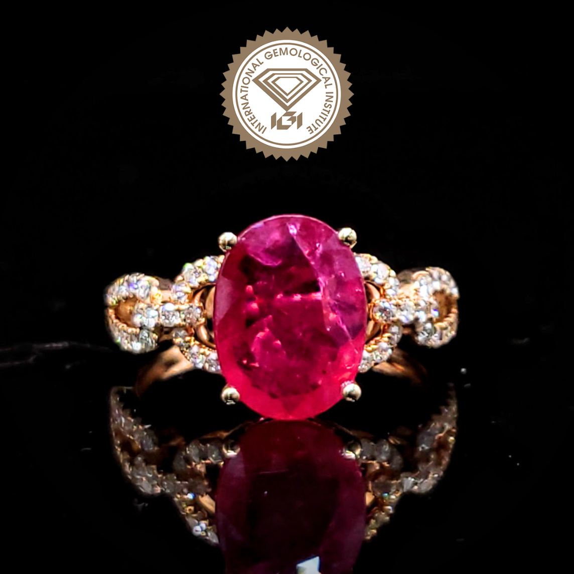 全新18K玫瑰金【單粒2卡43份紅寶石】配32份鑽石戒指