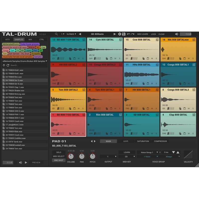 TAL-DRUM｜復古取樣鼓機插件