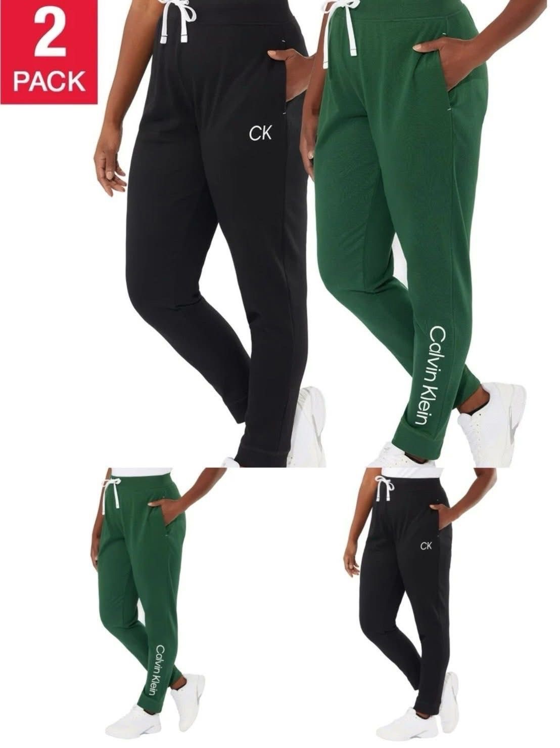 [USW] CALVIN KLEIN BLACK/GREEN WOMEN'S COTTON JOGGERS - 2 PACK, UZZ579 (UZZ579)