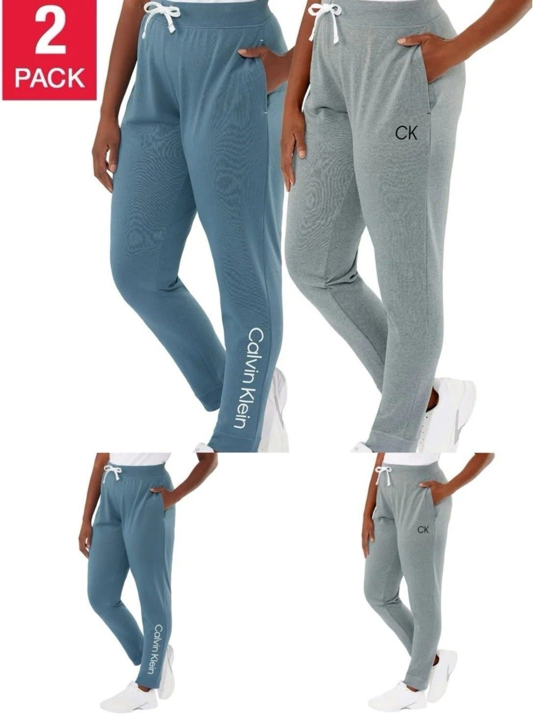 [USW] CALVIN KLEIN BLUE/GREY WOMEN'S COTTON JOGGERS - 2 PACK, UZZ580 (UZZ580)