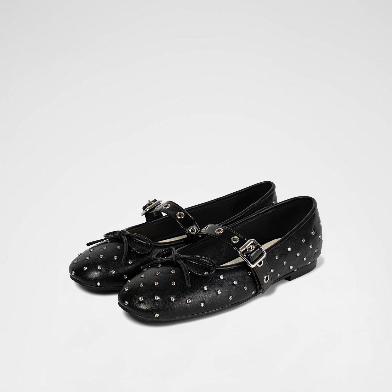 KHIHO CRYSTAL BUCKLE STRAP BALLERINA FLAT / BLACK