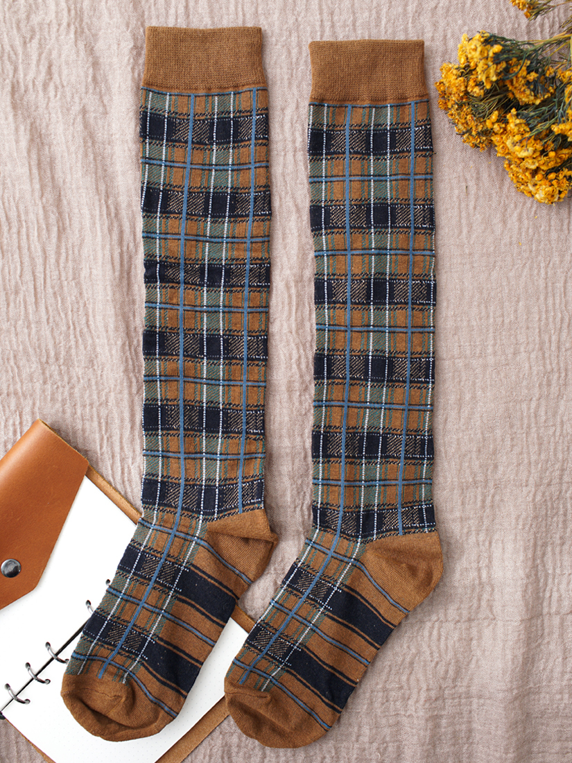 英倫格紋長統襪(2色)