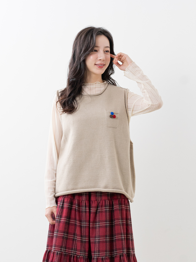 捲邊背心透膚條紋內搭上衣格紋法蘭絨裙組合