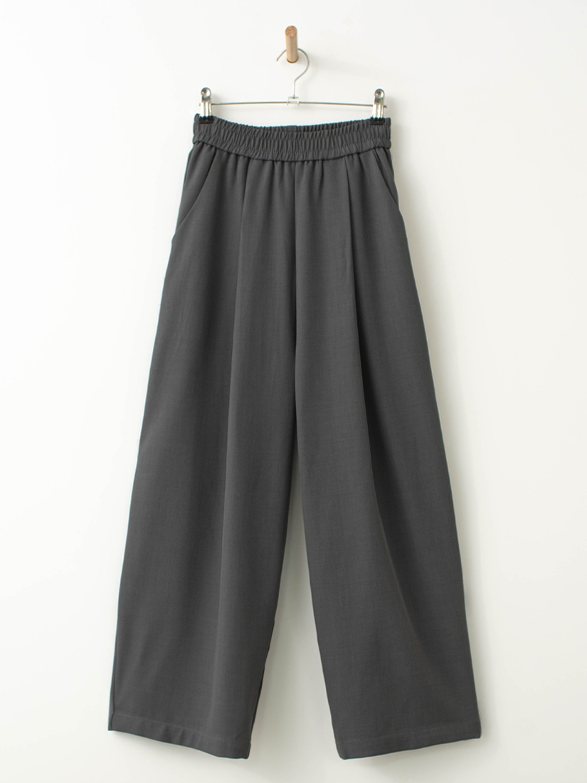 鬆緊腰西裝料打褶九分寬褲