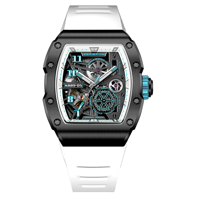 【Ceriepon凱鉑】銀石賽道SILVERSTONE CIRCUIT系列 KB8905G 酒桶 鏤空 夜光 氟橡膠 機械 手錶