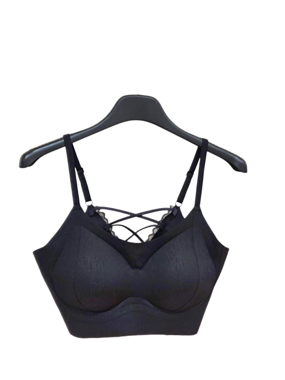 A8 #23786  暗紋交叉背喱土bra top - 黑色