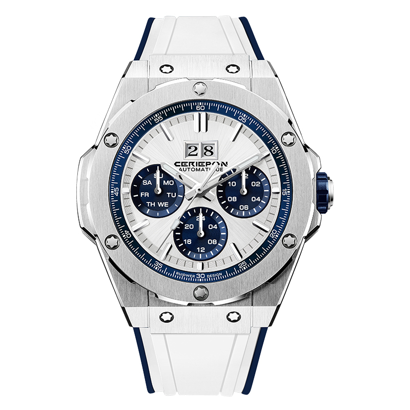 【Ceriepon凱鉑】藍色星球系列 KB9065G 真三眼 鏤空 帶日期 夜光 氟橡膠 機械 手錶