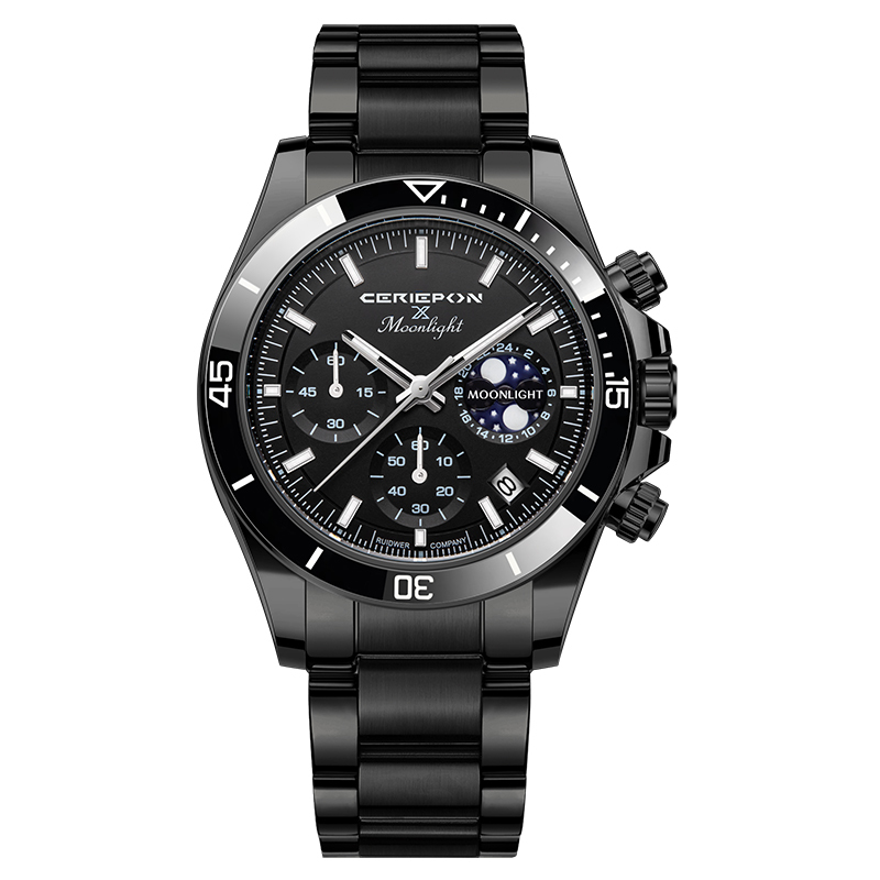 【Ceriepon凱鉑】星月TIME MOONLIGHT時間系列 真三眼 陶瓷 帶日期 夜光 石英 不鏽鋼 手錶