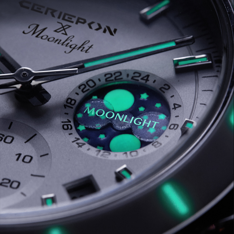 【Ceriepon凱鉑】星月TIME MOONLIGHT時間系列 真三眼 陶瓷 帶日期 夜光 石英 不鏽鋼 手錶