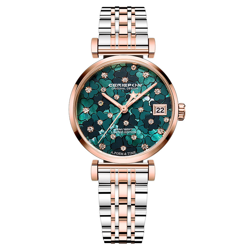 【Ceriepon凱鉑】幸運四葉草系列 KB9069L 精緻 晶鑽 帶日期 不鏽鋼 石英 女款 手錶