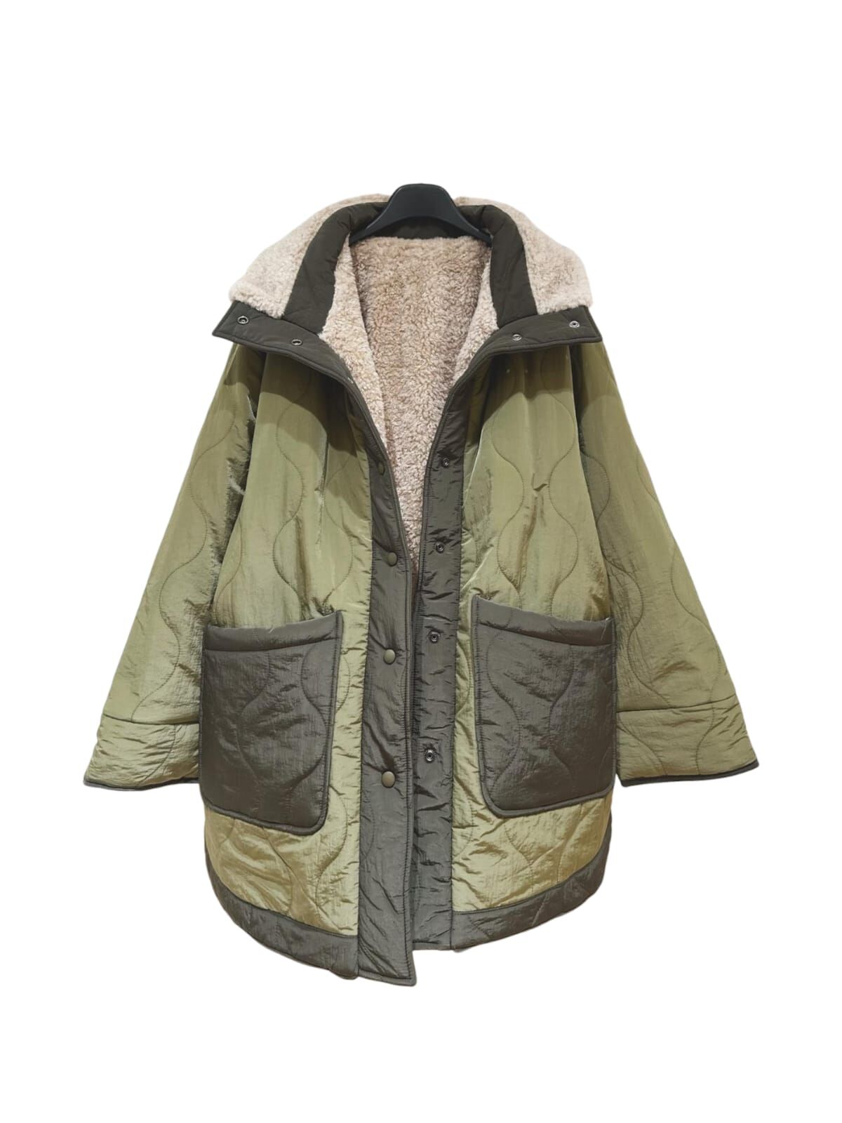 A12  #23619 波浪紋夾棉毛褸 - 綠色