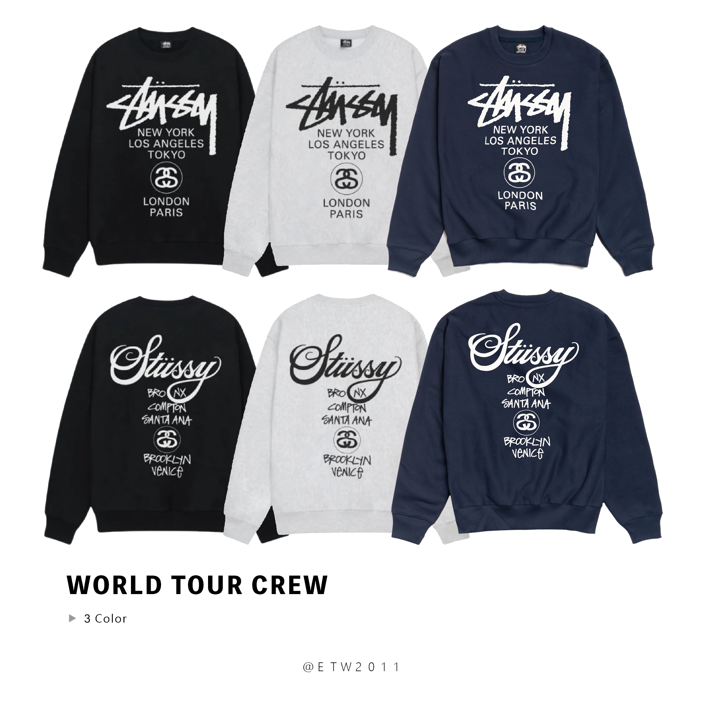 ☆ETW☆【EASY TO WEAR】Stussy 25FW WORLD TOUR CREW 長袖 字體 世界巡迴 城市名
