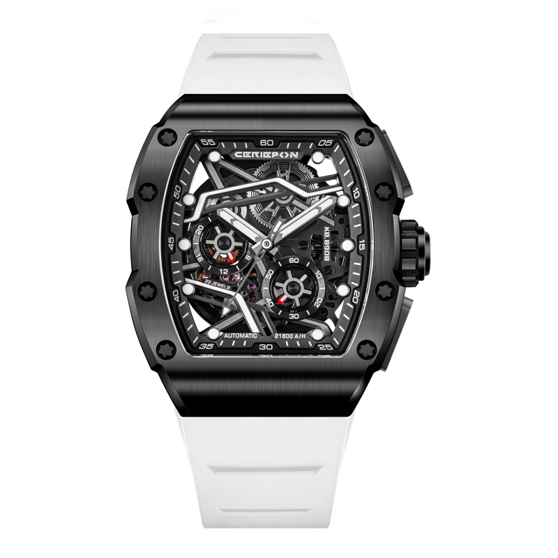 【Ceriepon凱鉑】銀石賽道系列 KB8908G 酒桶 鏤空 動力儲存42小時 24小時顯示 夜光 氟橡膠 機械 手錶