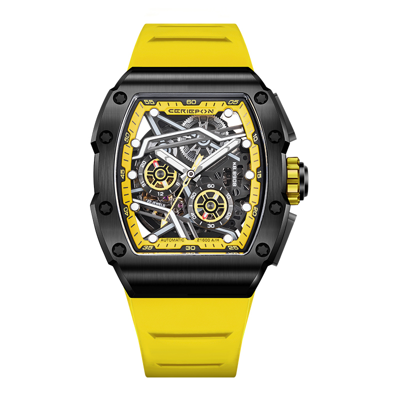 【Ceriepon凱鉑】銀石賽道系列 KB8908G 酒桶 鏤空 動力儲存42小時 24小時顯示 夜光 氟橡膠 機械 手錶