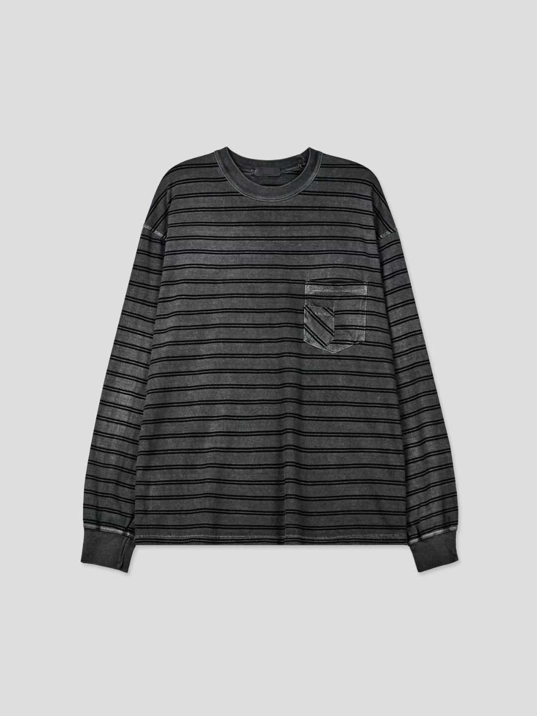 造型單口袋洗色橫條T