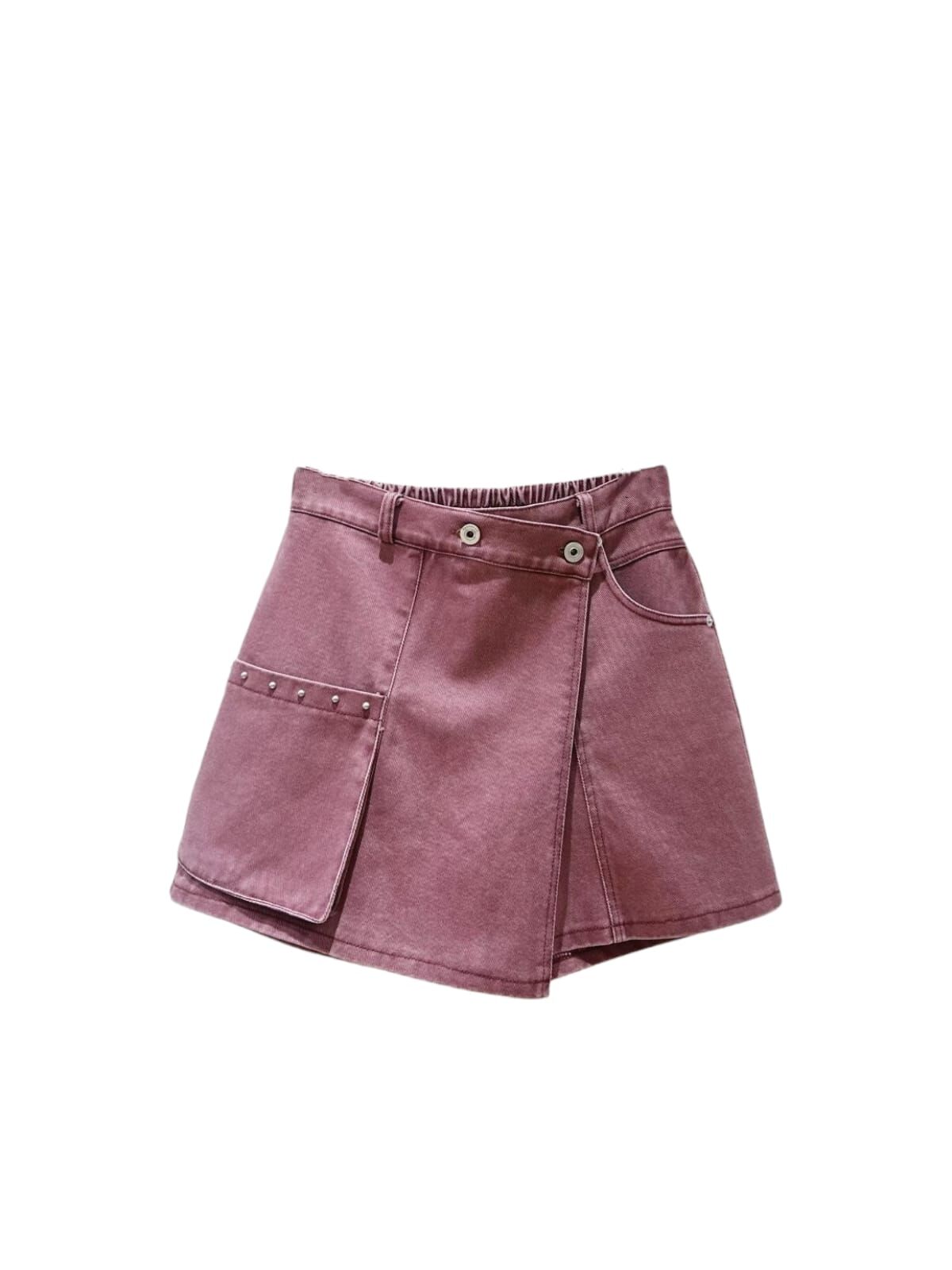 A14 #23666  洗水側袋打釘短褲 -  粉色