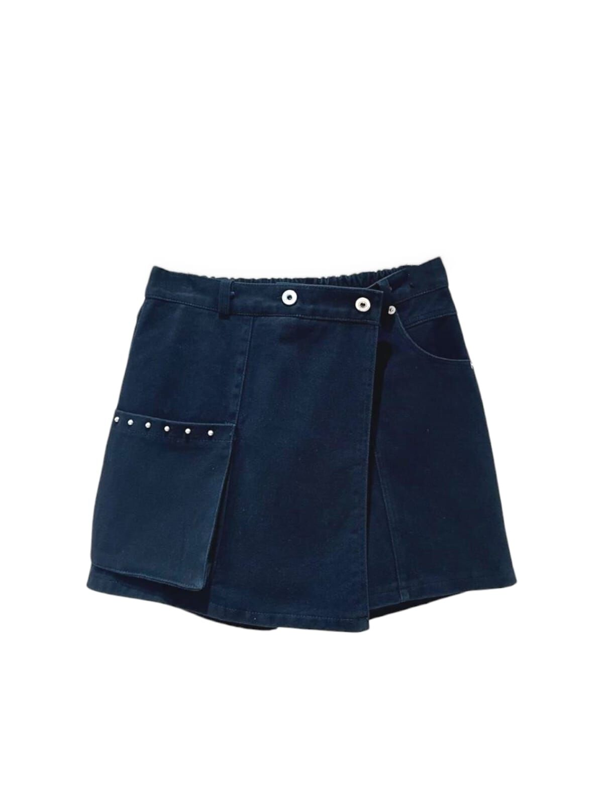 A15 #23666  洗水側袋打釘短褲 -  黑色