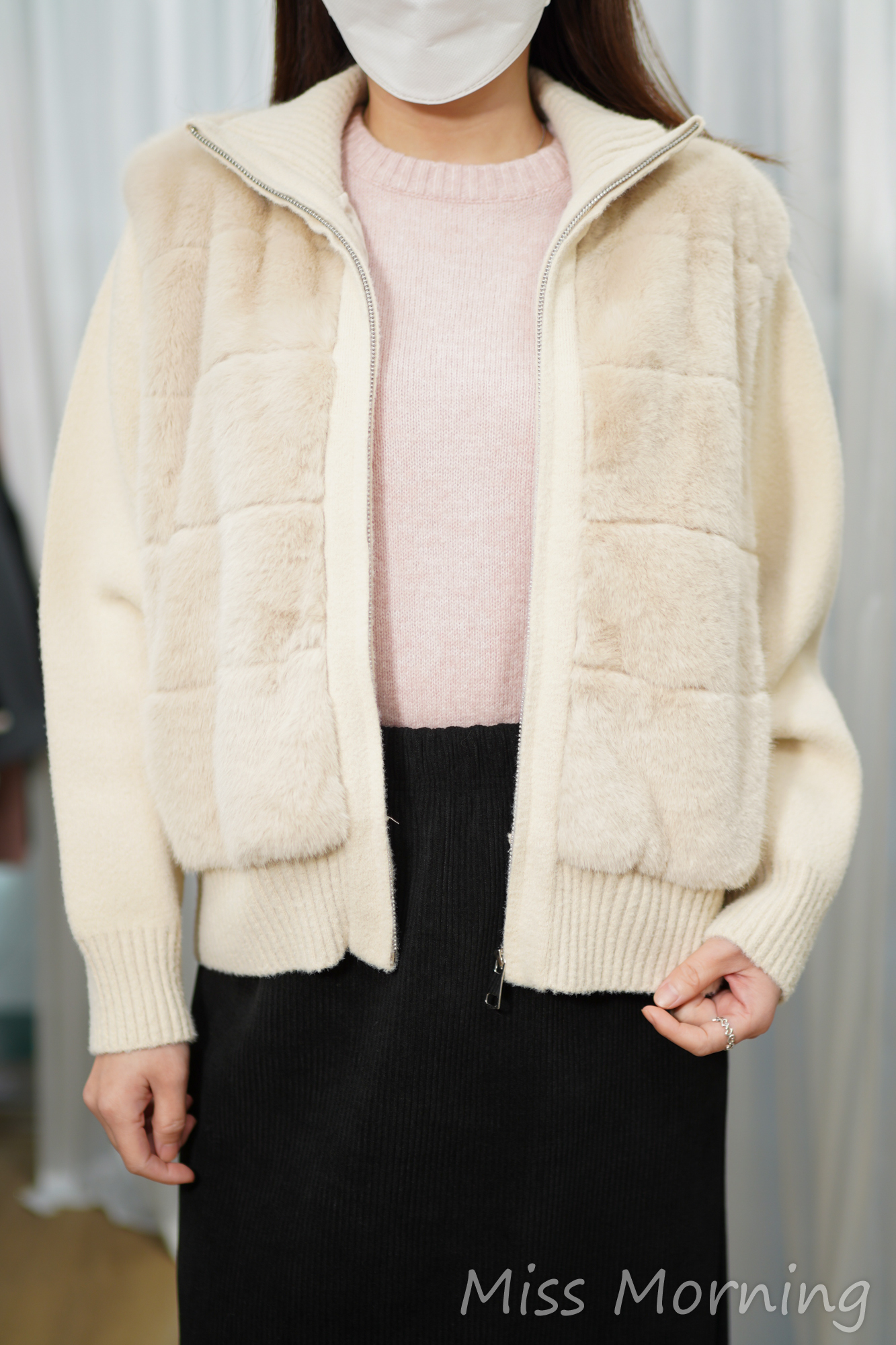 彷水貂毛+毛毛假2件外套(15005)