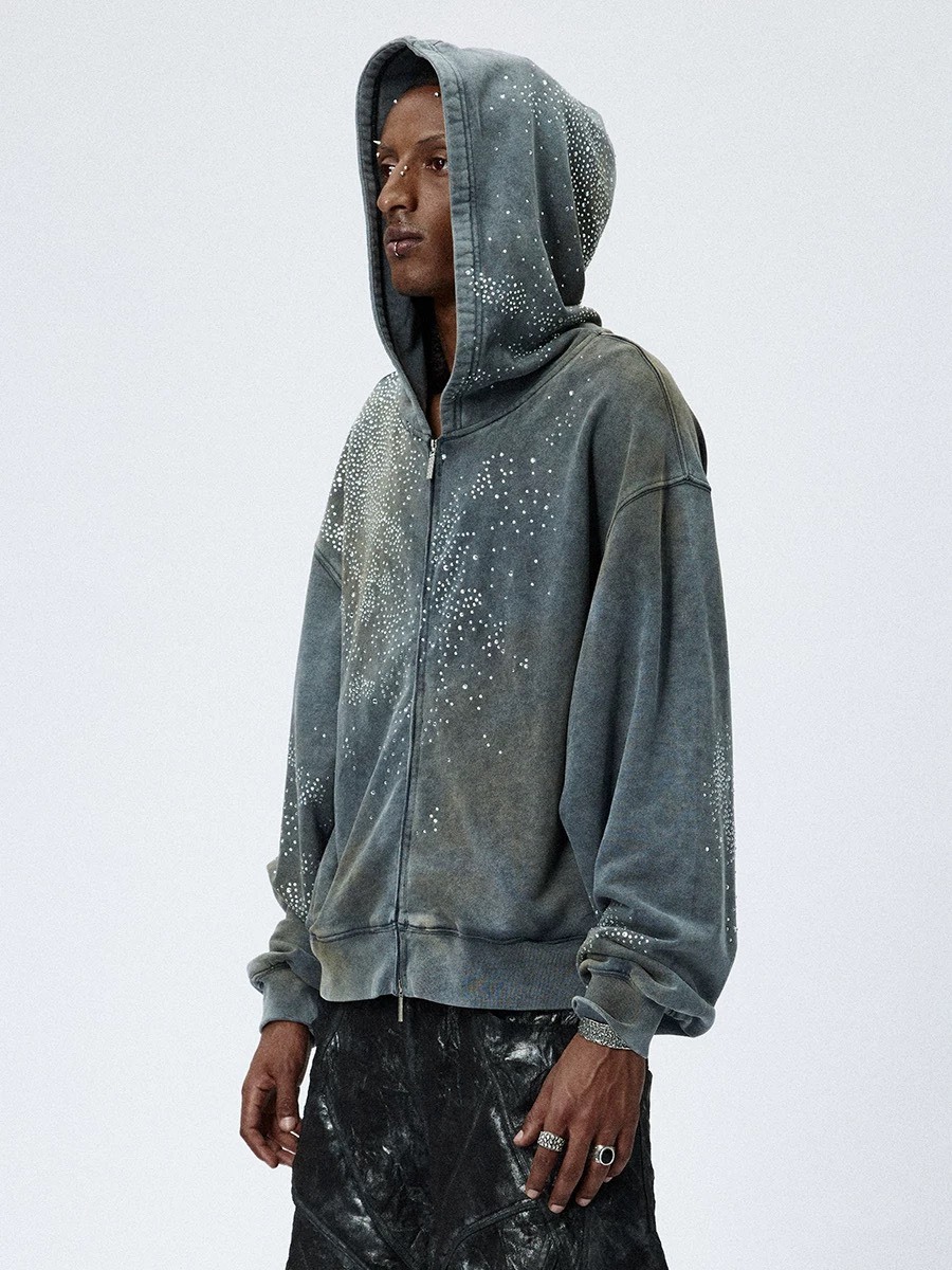 DND4DES 美式 水洗 水鑽 泥染 連帽 外套