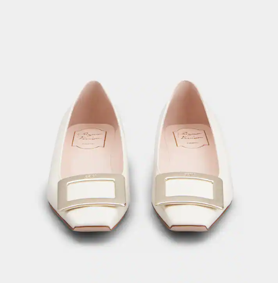 1FF0101-102 ROGER VIVIER Belle Vivier Ballerinas in Patent Leather White (SS26) #RVW00700920D1P9997 (S-EU-E)