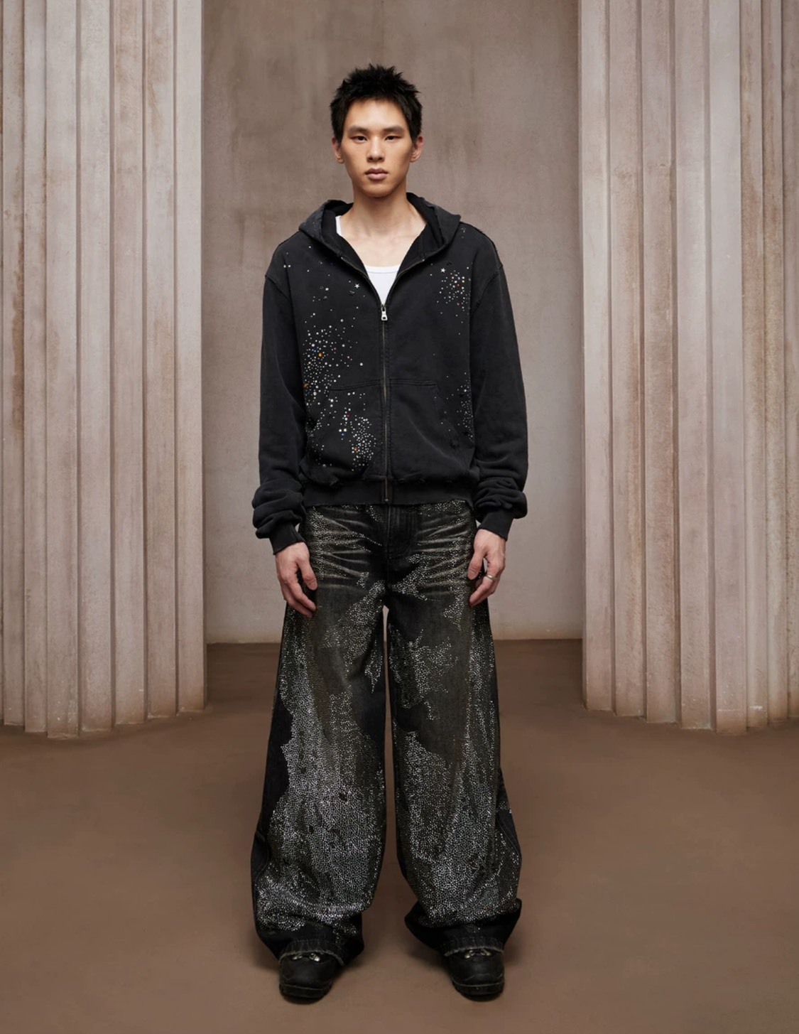 DND4DES 爆閃 水鑽 髒染 牛仔褲