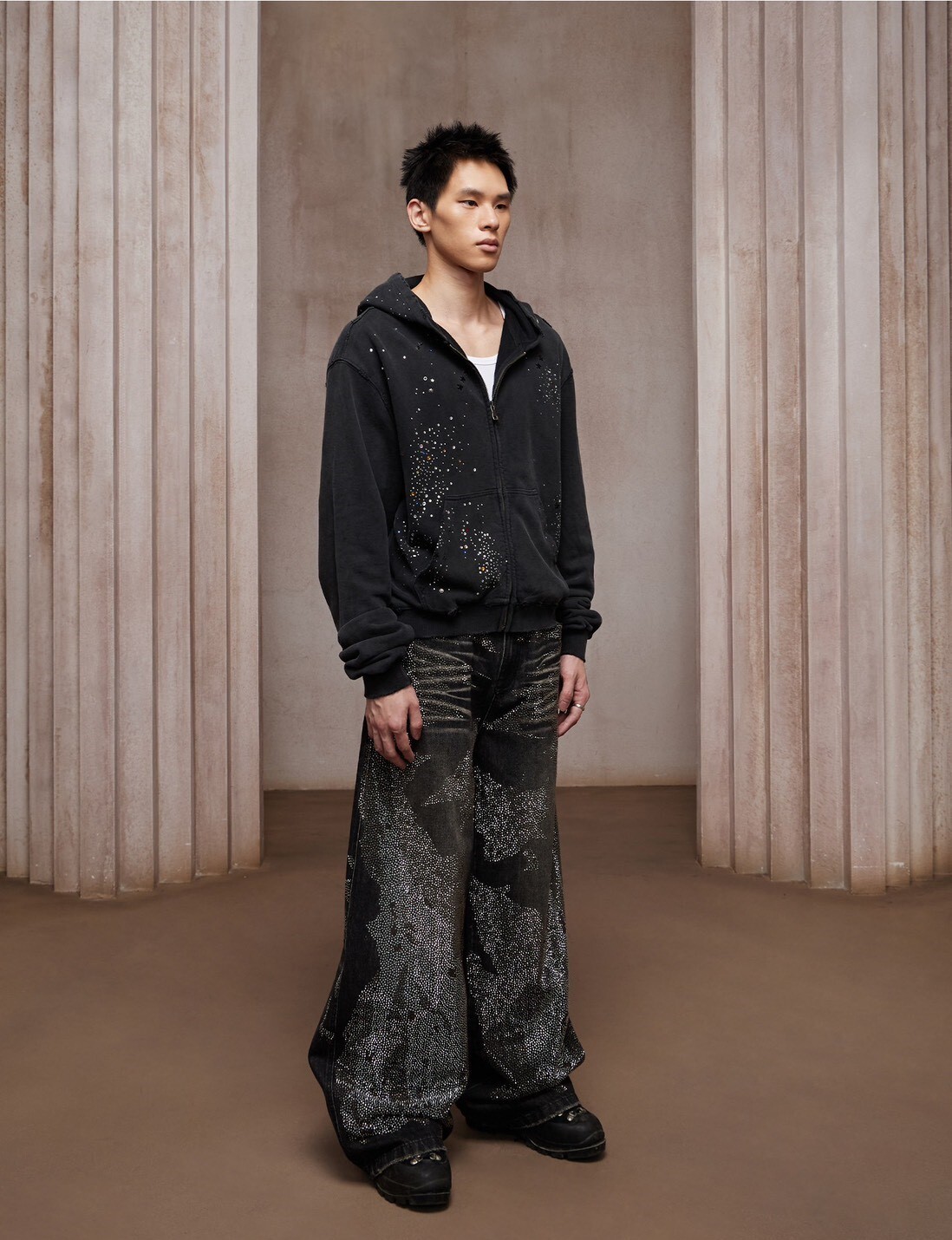 DND4DES 爆閃 水鑽 髒染 牛仔褲