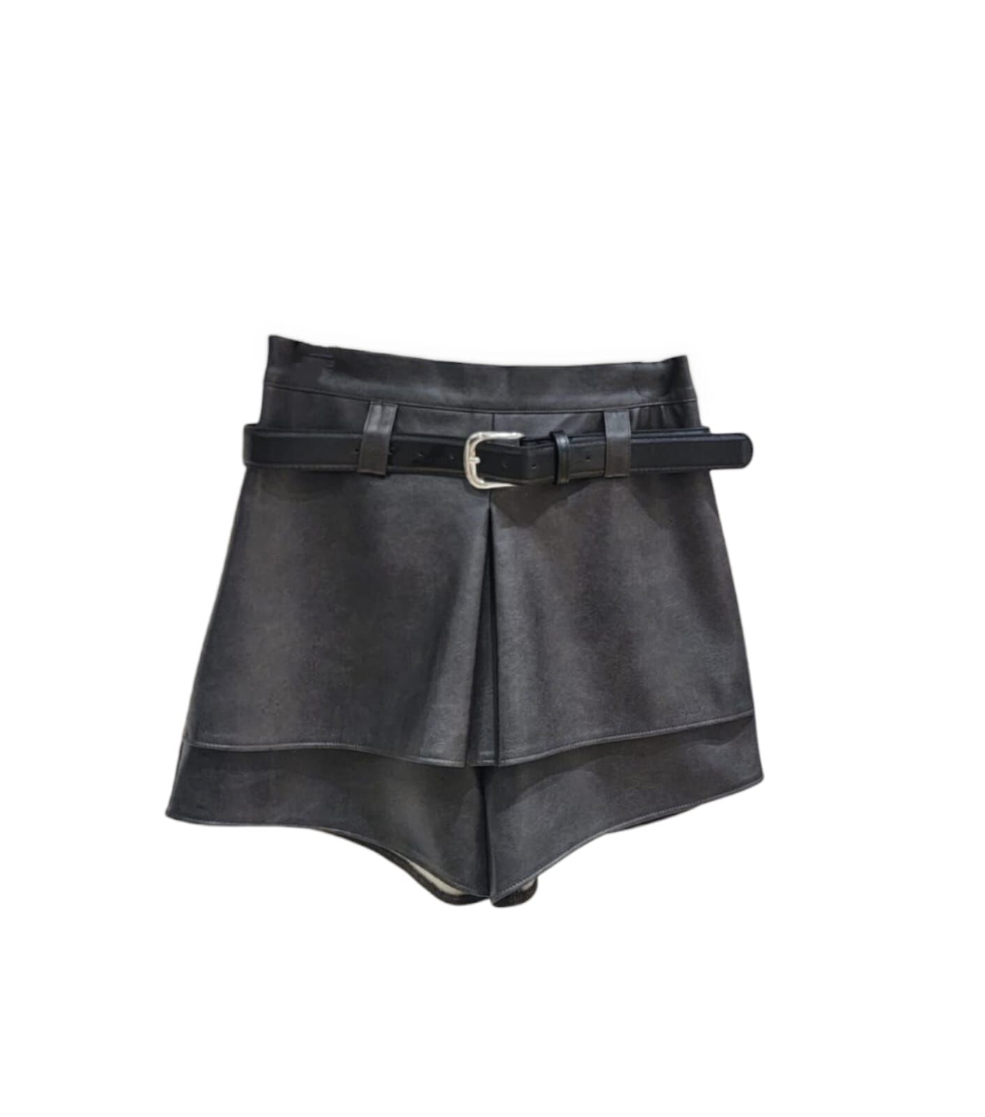 A17 #23669 仿皮連belt短褲 - 黑色