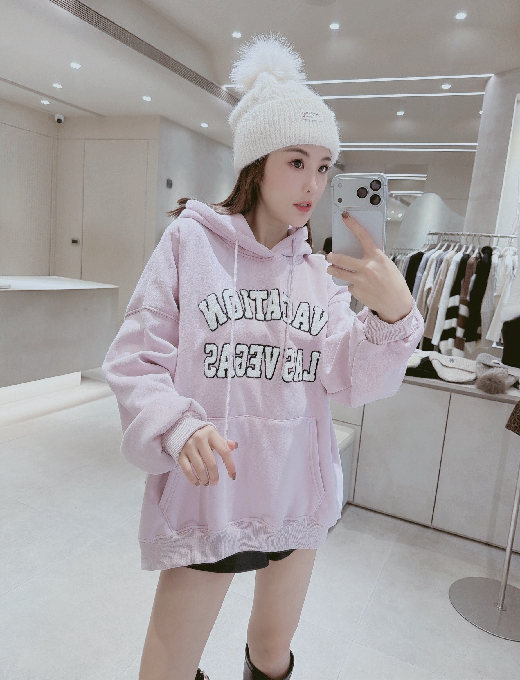 雙排QQ毛字母刷毛連帽衣