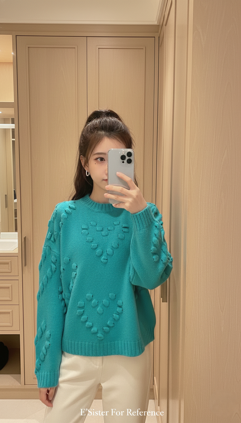 韓系甜美立體愛心球球寬版毛衣 C72