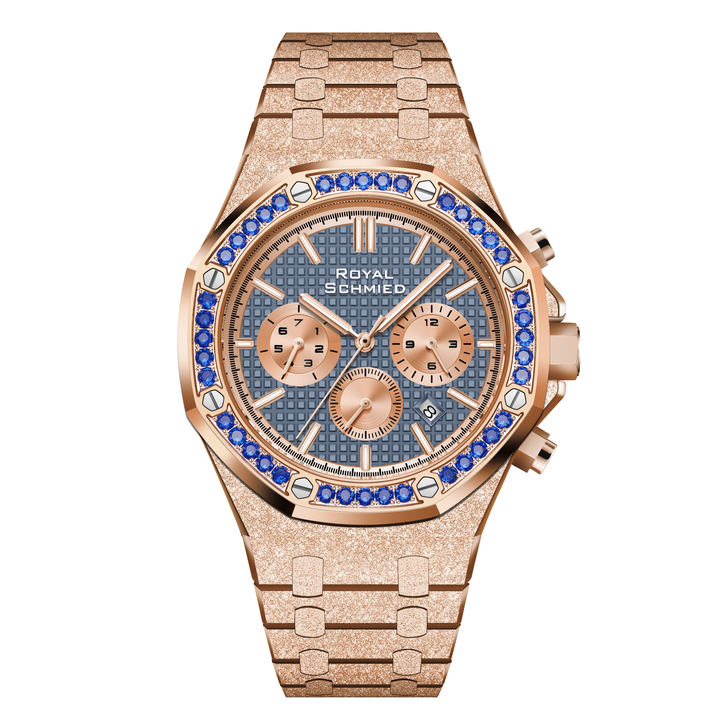 【Royal Schmied 】RYS-C011 霜金工藝 外圈水鑽 鏤空背蓋 三眼 機械 手錶