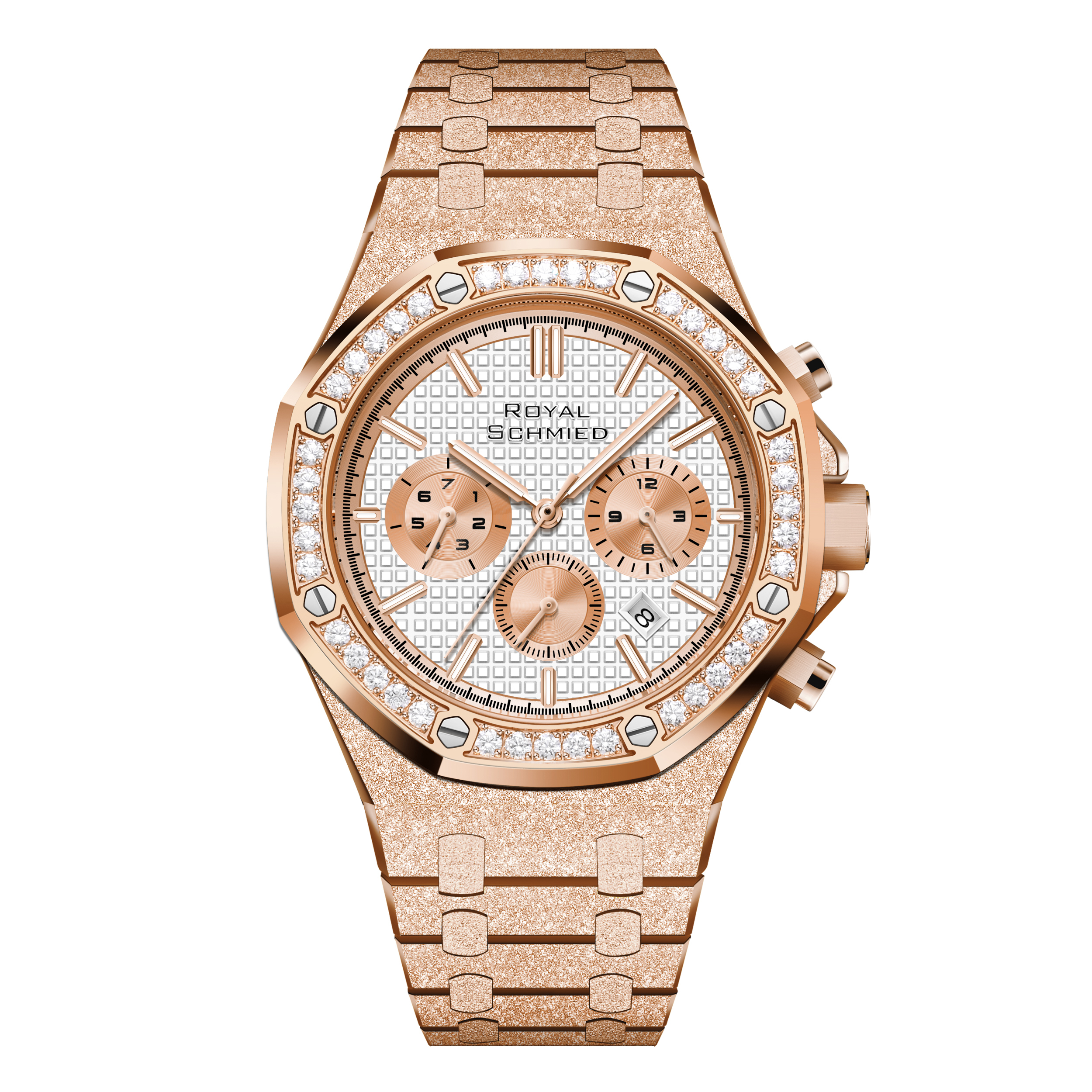 【Royal Schmied 】RYS-C011 霜金工藝 外圈水鑽 鏤空背蓋 三眼 機械 手錶