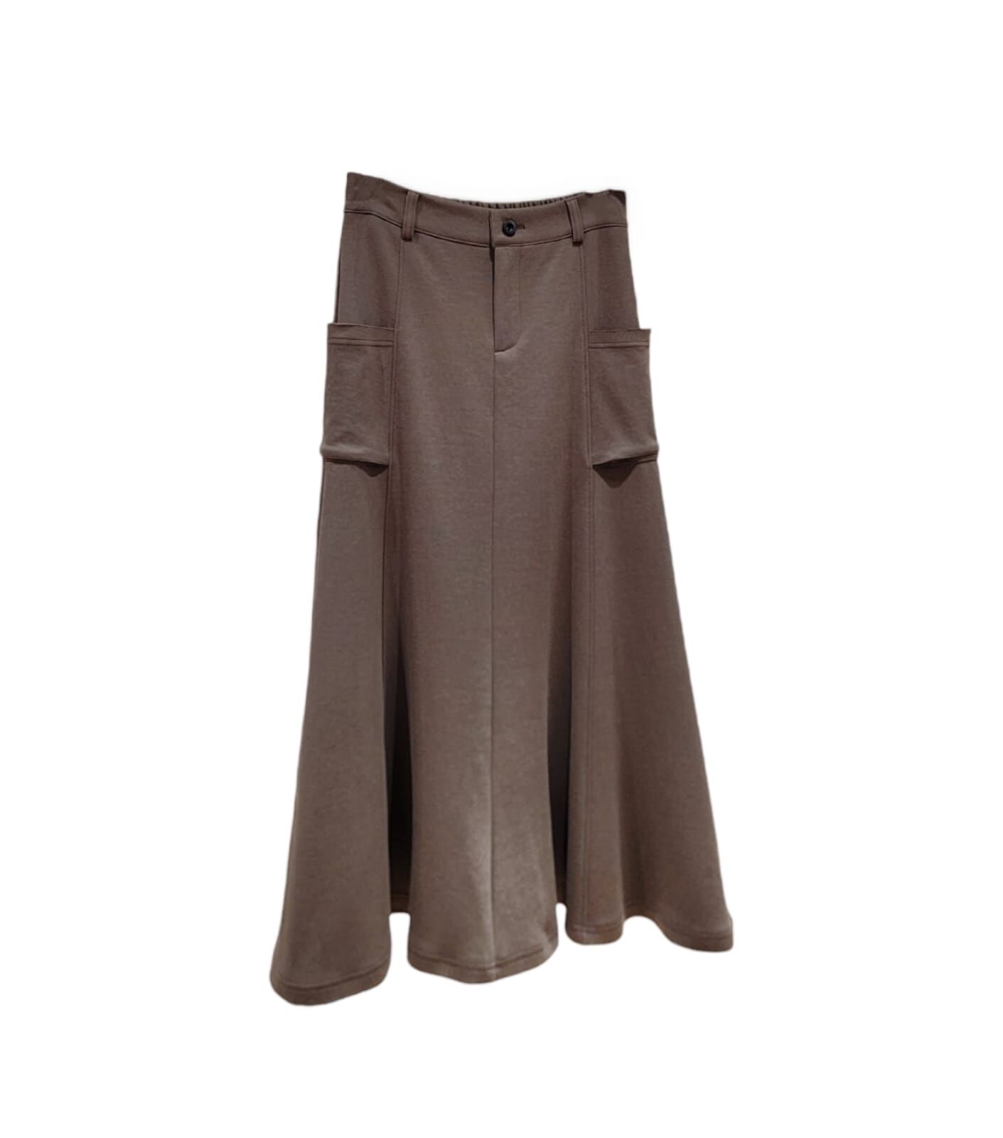 A20 #23626  棉料則雙袋傘裙 - 啡色