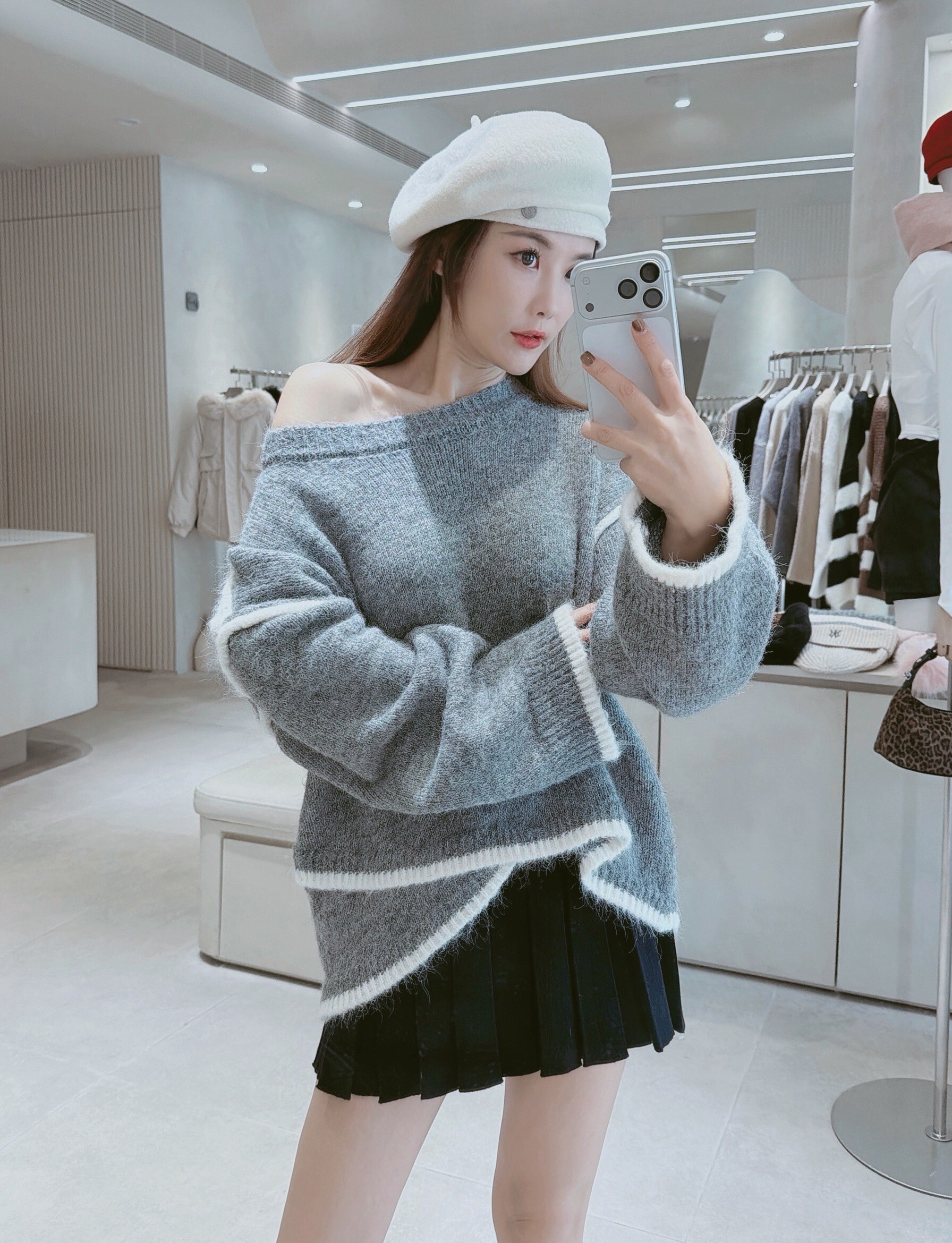 下交叉滾邊拼接針織衣