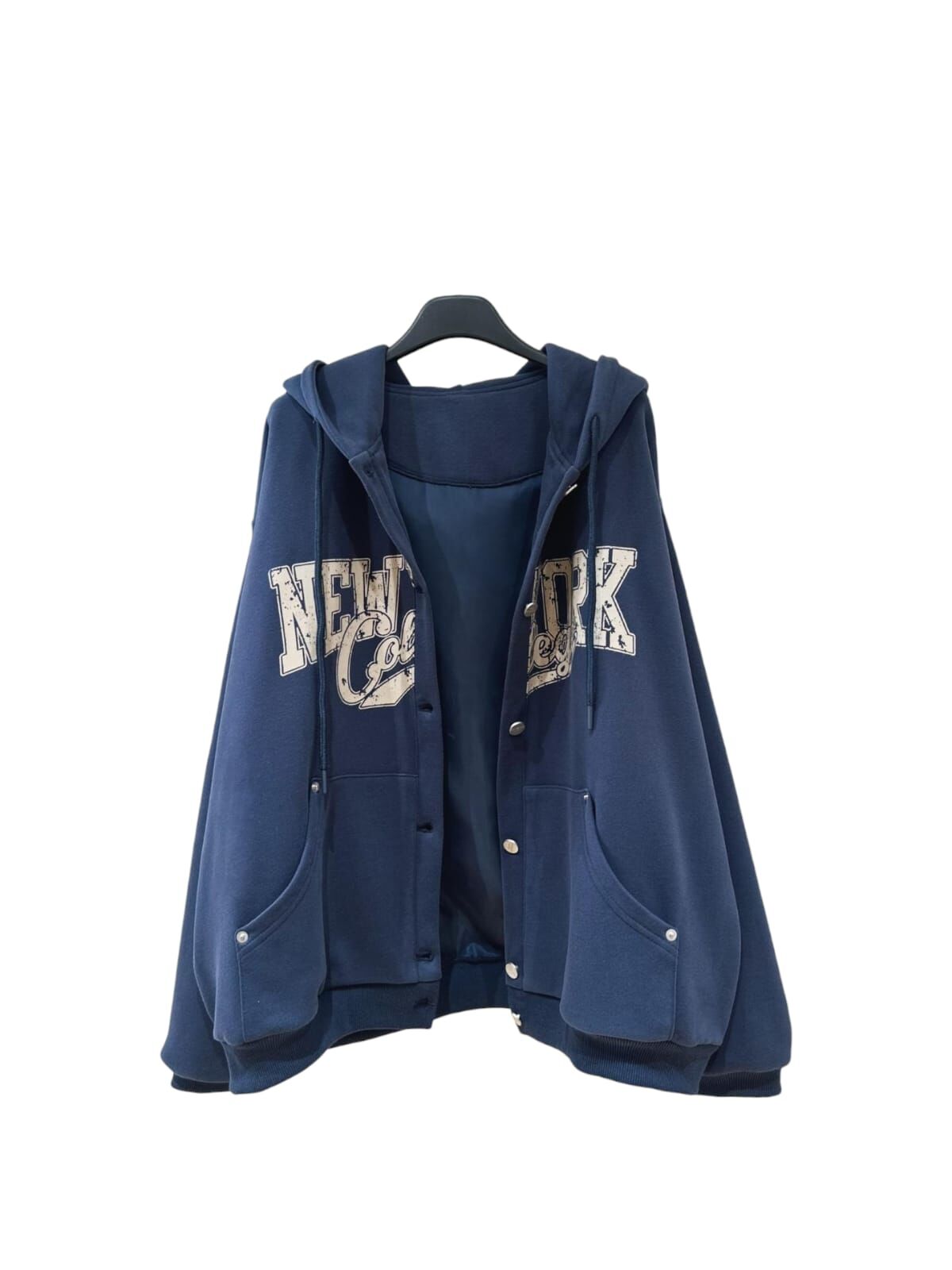 A22 #23766 前後拼布雙面有帽衛衣外套 - 藍色