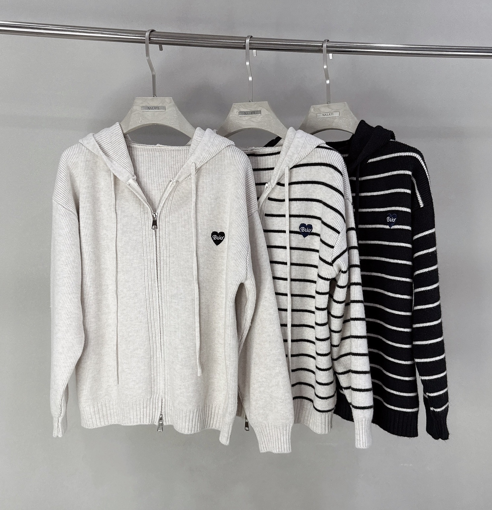 雙拉鍊愛心BABY連帽針織外