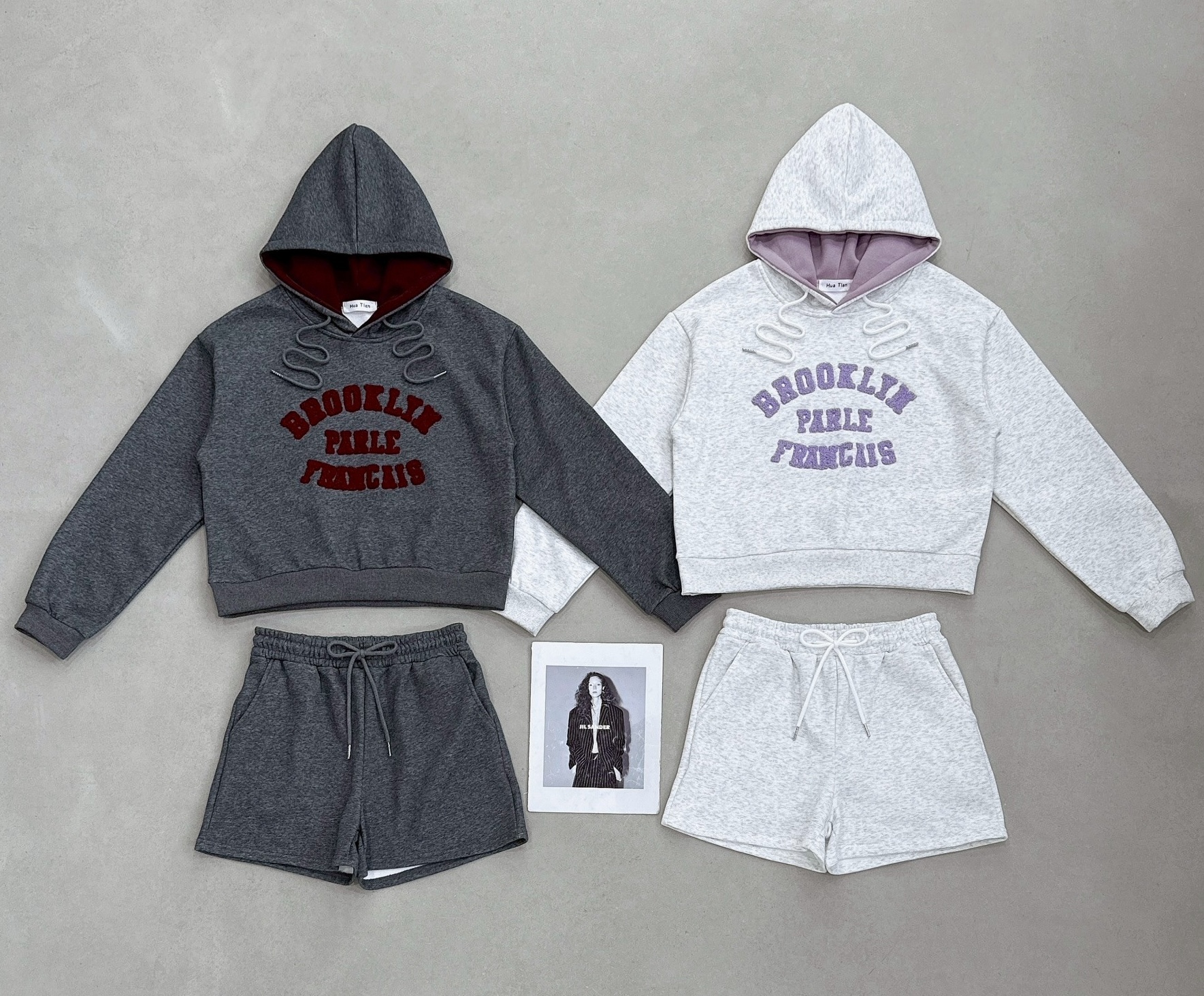 絨布字撞色刷毛連帽衣+刷毛短褲