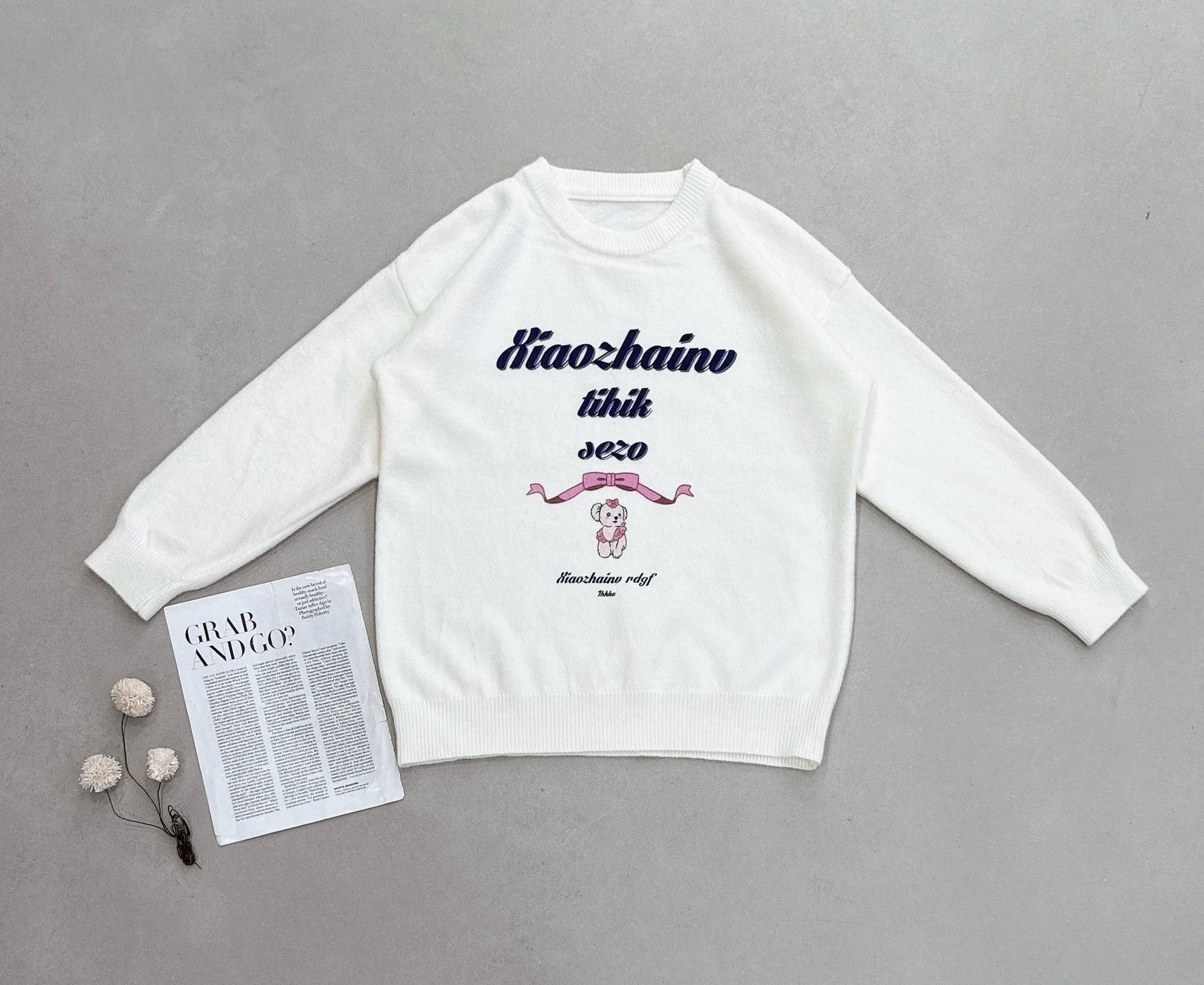 蝴蝶結貴賓狗字母針織衣