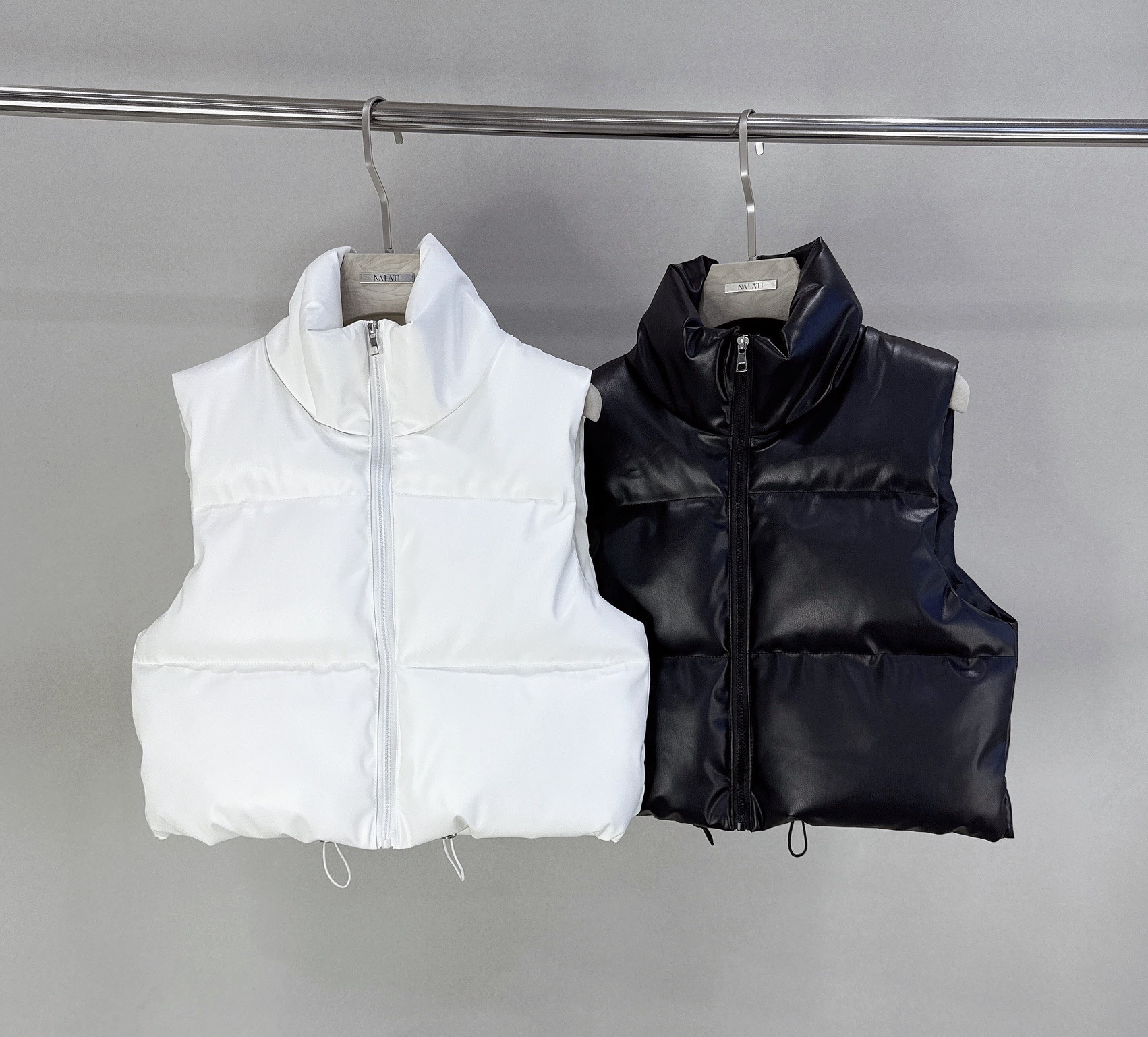 拉鍊皮革短版鋪棉背心