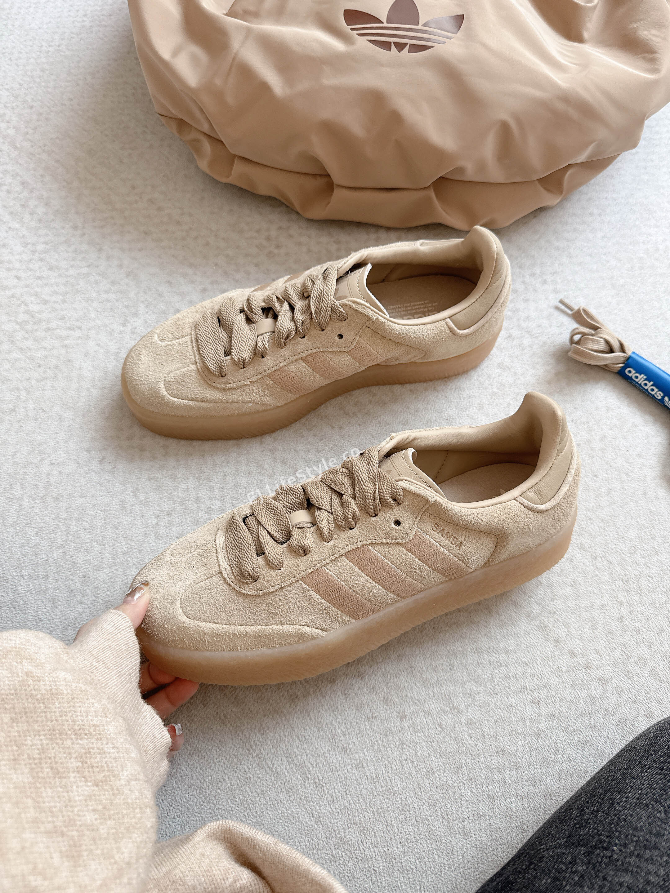 ADIDAS SAMBAE 奶茶色 卡其色 沙色 厚底 增高 焦糖底 女鞋 JQ0254 / 現貨