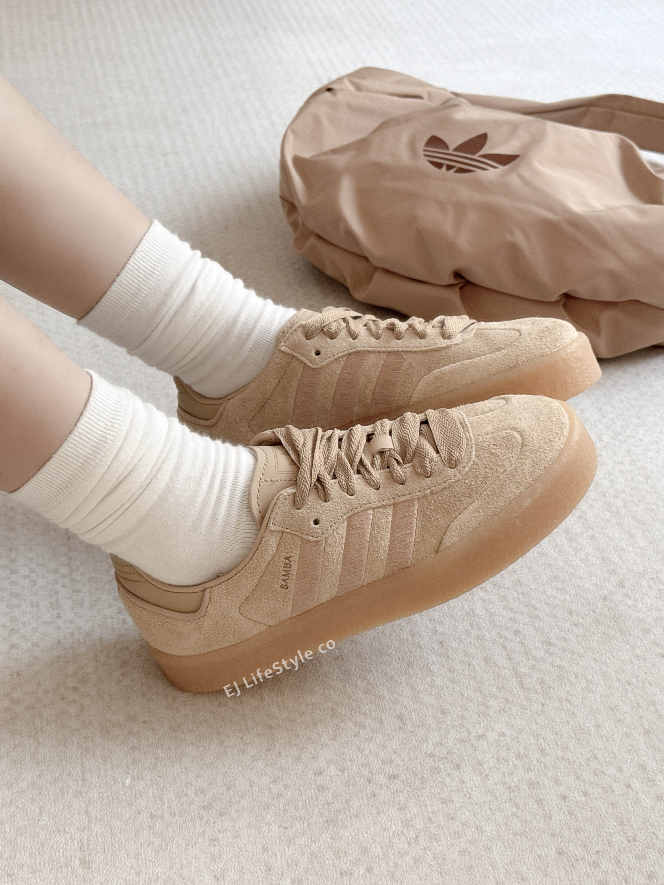 ADIDAS SAMBAE 奶茶色 卡其色 沙色 厚底 增高 焦糖底 女鞋 JQ0254 / 現貨