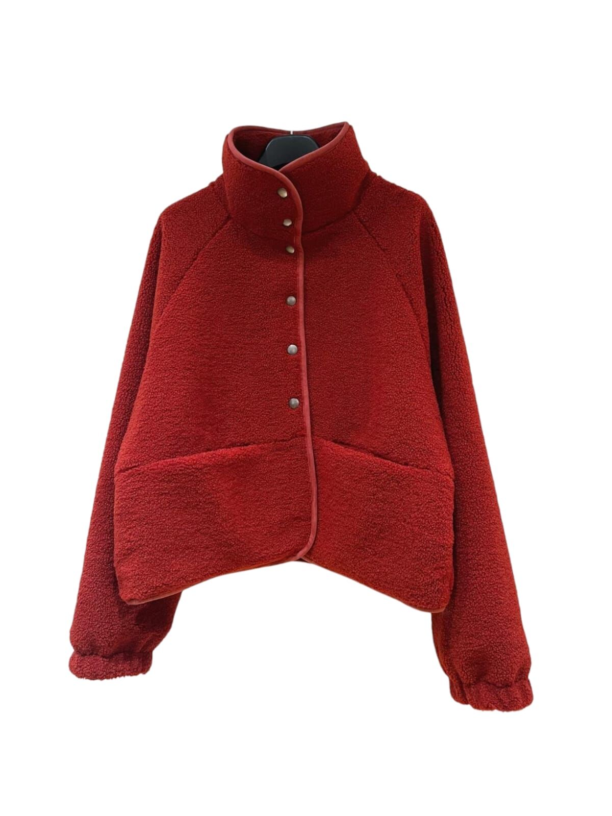 A32 #23775 企領包邊毛毛褸- 紅色