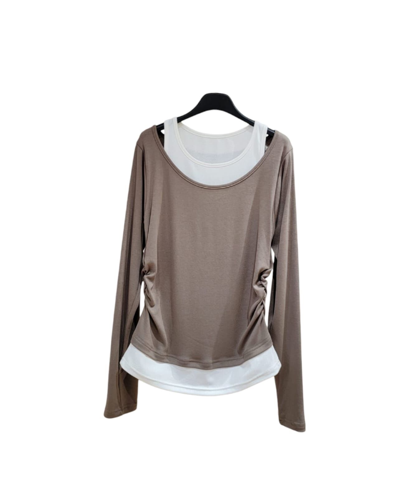 A33 #23605  假兩件拼色Top- 啡色