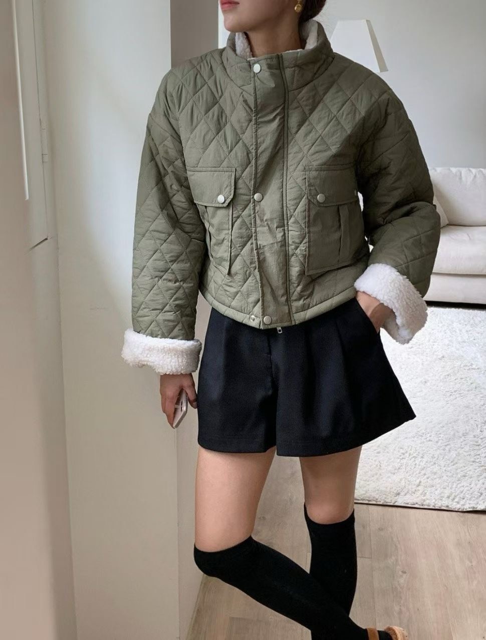 RIFF 輕暖感菱格車線羊羔絨外套