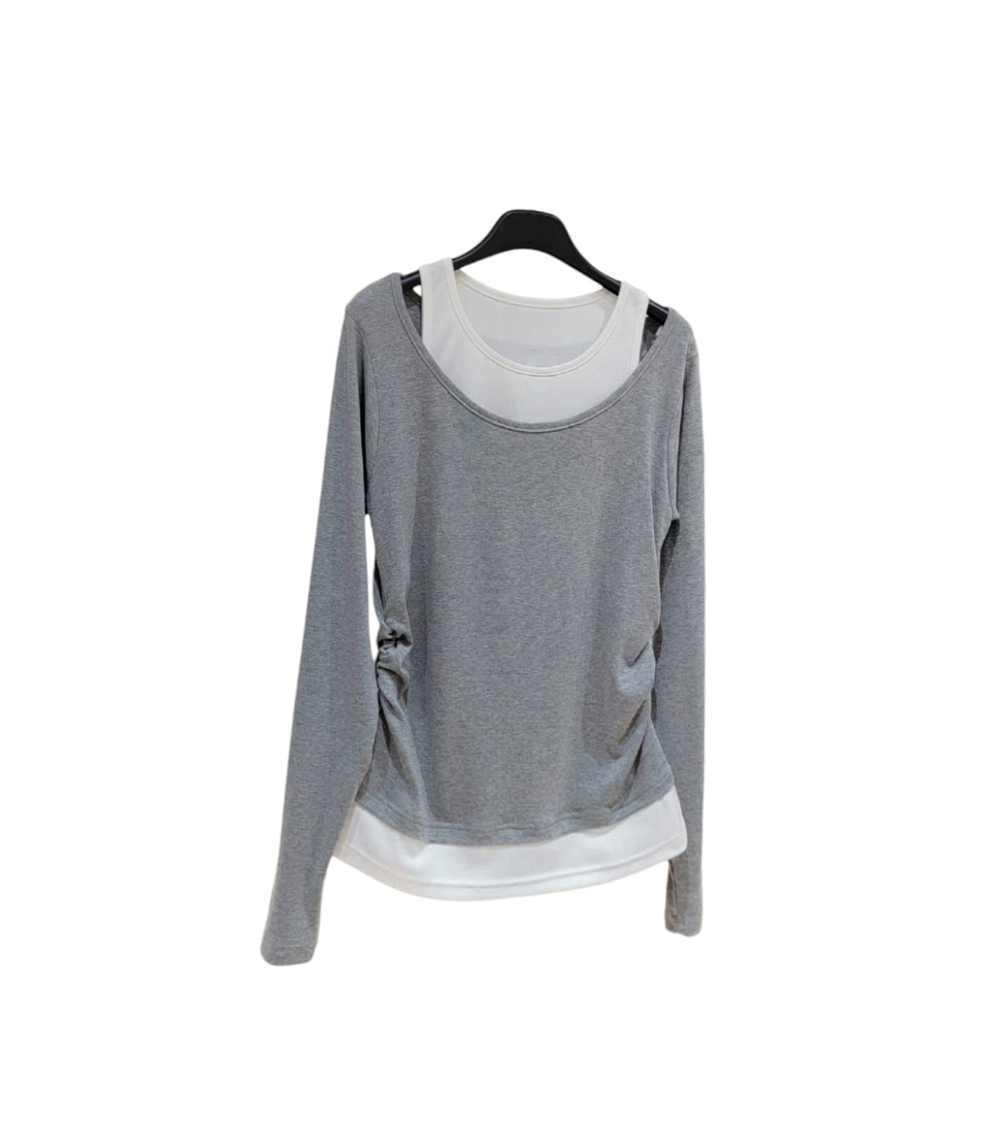 A34 #23605  假兩件拼色Top- 灰色