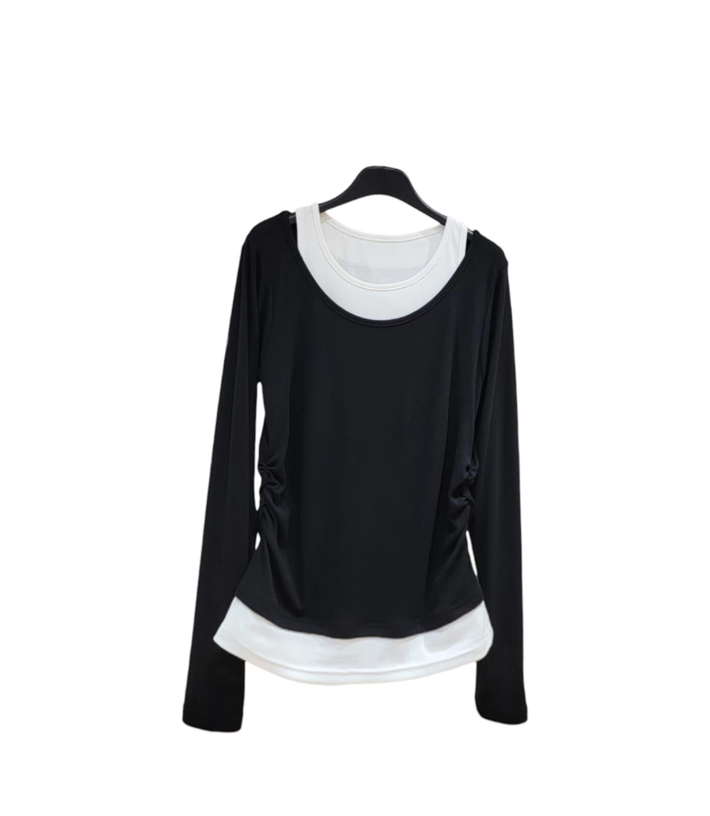 A35 #23605  假兩件拼色Top- 黑色
